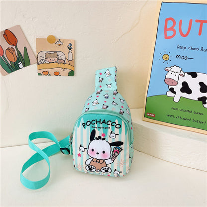 Fashionable children's chest bag, Korean version for going out, casual crossbody bag, cartoon printed shoulder bag, women's trendy and versatile children's bag 