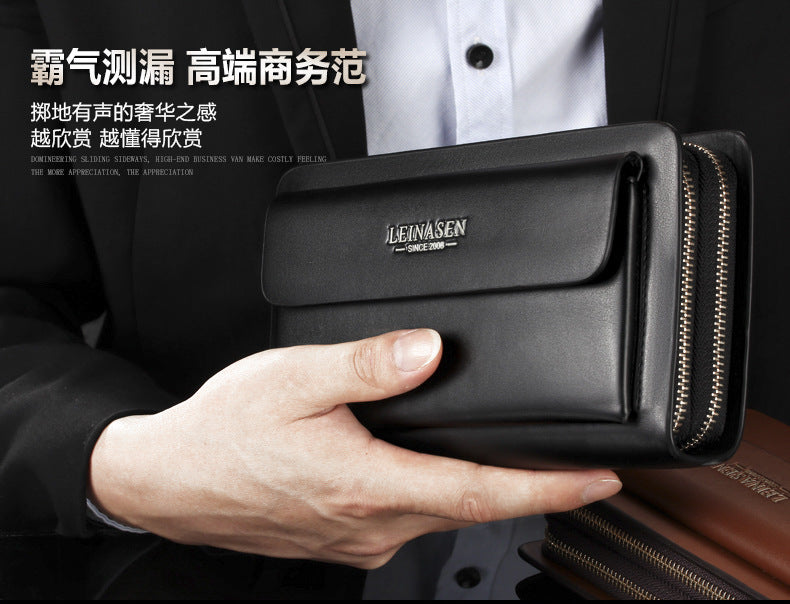 Commuter Handbag Men's Business Clip Bag Men's Clutch Soft Leather Long Casual Zipper Wallet Clutch Bag