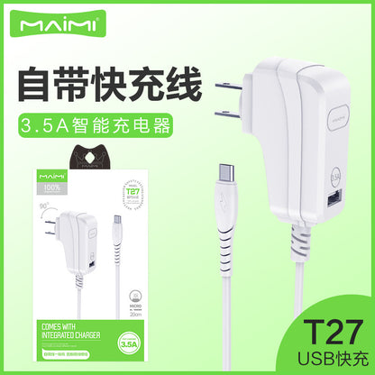 Maimi T27 Smart 3.5A အမြန်အားသွင်းသည့် Android ဖုန်းအားသွင်းကိရိယာ Micro USB အားသွင်းကြိုးဖြင့် အားသွင်းခေါင်း