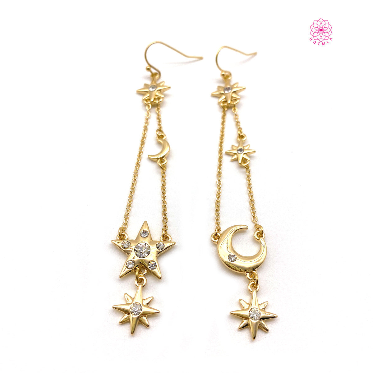 European and American fashion fairy stream earrings flash diamond star chain earrings exquisite long fashion earrings 