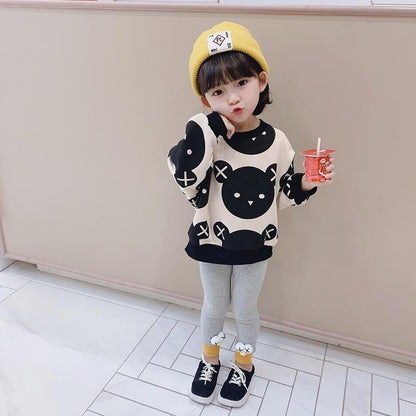 2022 New Bear Sweater Girls Autumn Clothes Autumn Tops Spring and Autumn Style Western Style Baby Long Sleeve Korean Version Children