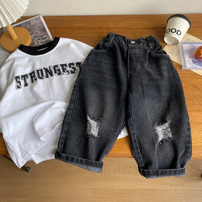 Boys autumn pants 2024 new children's clothing medium and large children's casual trousers boys spring and autumn children's jeans trend 