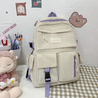 2021 New Trendy Korean Version Large Capacity Junior High School Student School Bag Lightweight Simple Travel Bag Canvas Backpack 