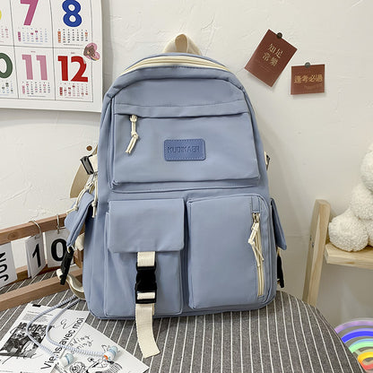 2021 New Trendy Korean Version Large Capacity Junior High School Student School Bag Lightweight Simple Travel Bag Canvas Backpack 