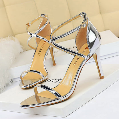 126-8 European and American fashion sexy nightclub slimming summer high-heeled shoes stiletto ultra-high-heeled cross-strap sandals 