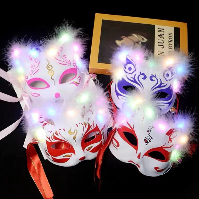 သစ်လွင်တောက်ပသော feather fox mask ရှေးဟောင်းဂျပန်တစ်ခြမ်းကလေးများ၏ anime fox mask Halloween လက္ကား 