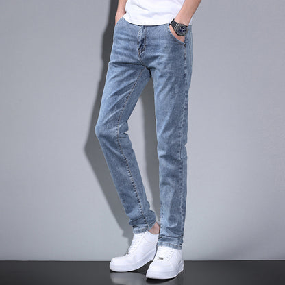 2023 summer new jeans men's Korean version slim elastic pencil pants youth trend men's pants wholesale 