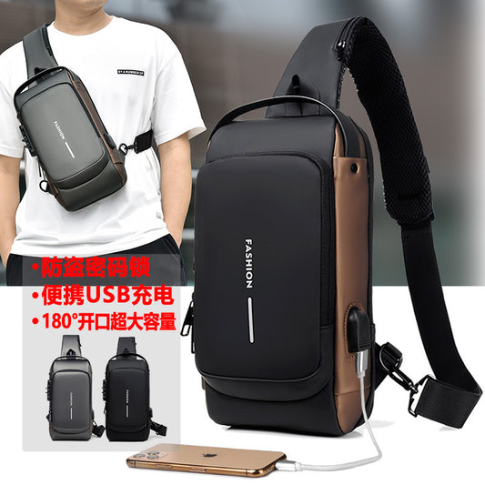 Men's Bags Shoulder Messenger Bag Multifunctional Sports Diagonal Hanging Chest Backpack USB Charging Port Anti-theft Chest Bag 