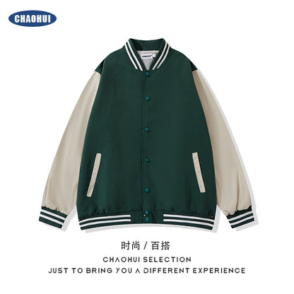 Spring and autumn trendy brand splicing cardigan baseball uniform loose couple jacket casual all-match men's jacket jacket tops 