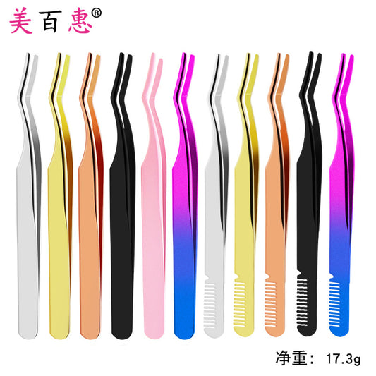 1.8mm thickness stainless steel grafting eyelash extension aid color comb tweezers eyelash aid tool 