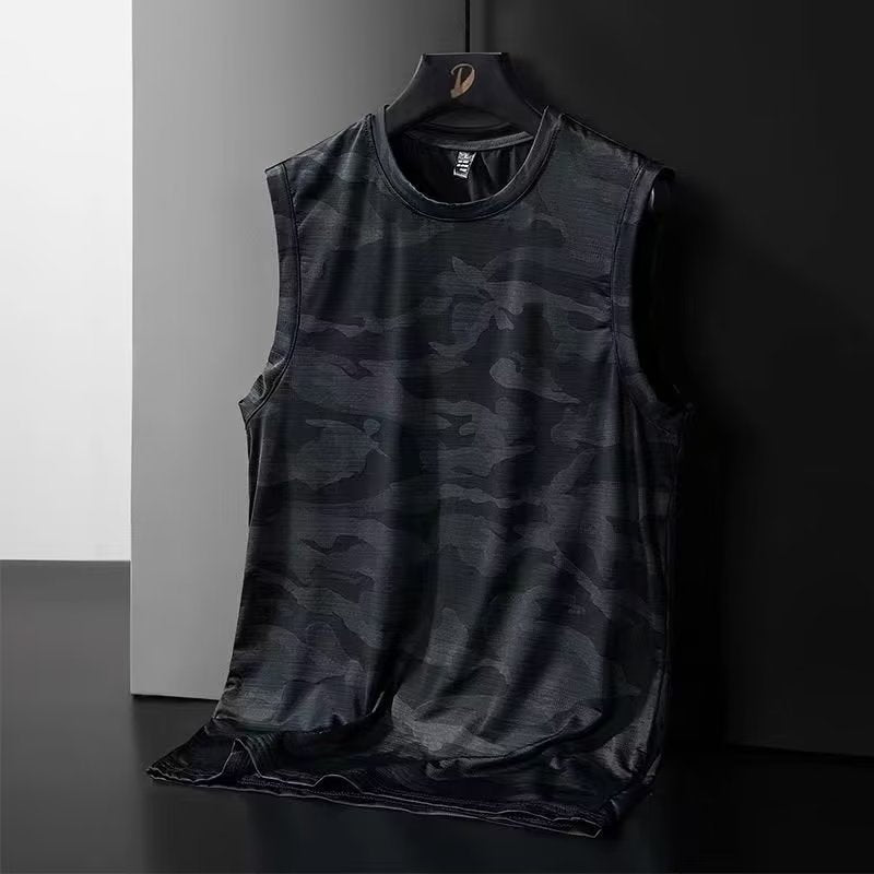 Ice silk quick-drying vest men's elastic vest summer new breathable thin section trendy vest sports fitness sleeveless shirt 