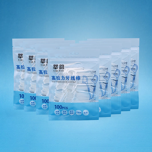 High-strength 50-pack boxed oral care portable dental floss picks for cleaning between teeth. 