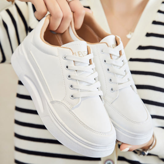 2022 Spring New Student Round Toe Sneakers Sports Leisure Single Shoes Thick Bottom Small White Shoes Women's Fashion White Wholesale 