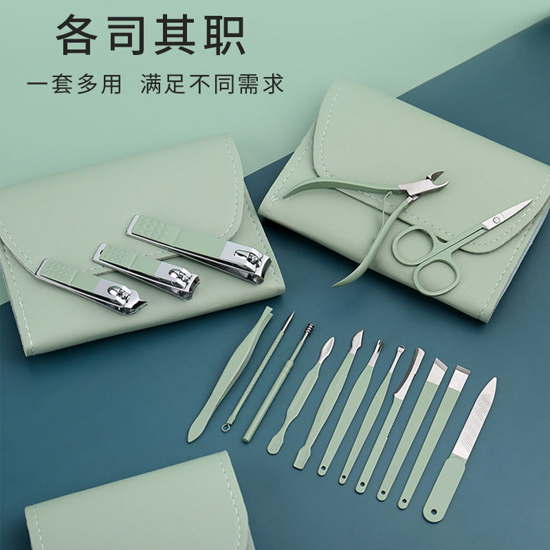 Matcha Green Nail Scissors Eyebrow Scissors Manicure Set လက်သည်းကတ်ကြေး Set Manicure Set Folding Bag Manicure Set 