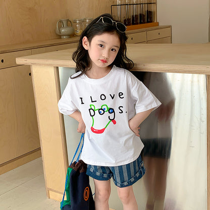 Korean children's clothing 2024 new small and medium-sized children's baby fashionable pure cotton half-sleeved girls cartoon short-sleeved T-shirt summer clothes 