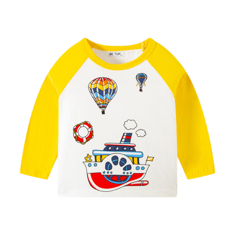 Korean children's clothing children's new autumn cartoon car pattern T-shirt boy's cotton sweater pullover bottoming shirt 