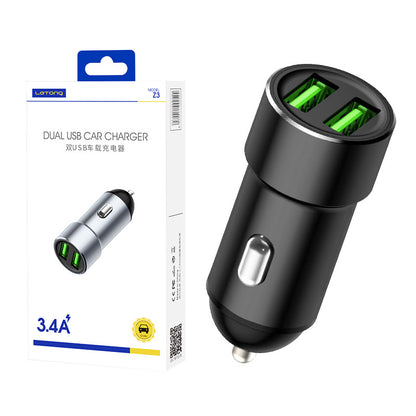 Le Candy 3.4A Fast Charge Mini Car Charger Dual USB Output Aluminum Alloy Car Cigarette Lighter Car 5V Charger