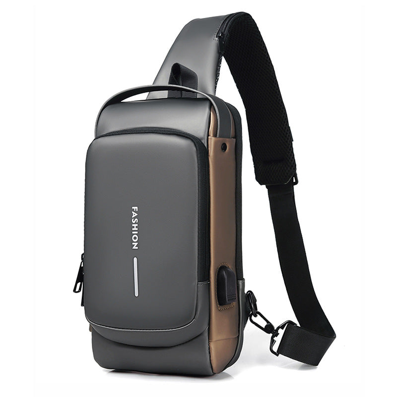 Men's Bags Shoulder Messenger Bag Multifunctional Sports Diagonal Hanging Chest Backpack USB Charging Port Anti-theft Chest Bag 