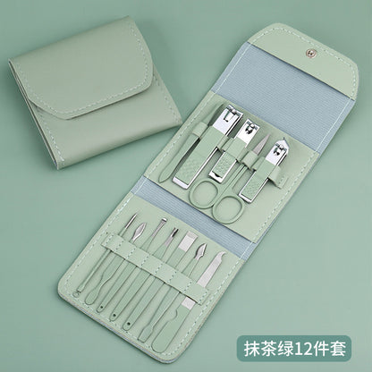 Matcha Green Nail Scissors Eyebrow Scissors Manicure Set လက်သည်းကတ်ကြေး Set Manicure Set Folding Bag Manicure Set 