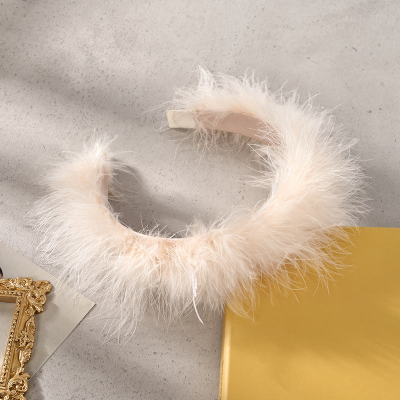 Korean high-end niche ostrich feather large intestine hair ring satin headband hair ring pig intestine black free shipping 