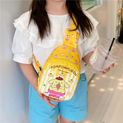 Fashionable children's chest bag, Korean version for going out, casual crossbody bag, cartoon printed shoulder bag, women's trendy and versatile children's bag 