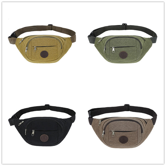 New Men's Canvas Sports Waist Bag Women's Casual Fashion Large Capacity Storage Waist Bag Manufacturer Supply Mobile Phone Bag