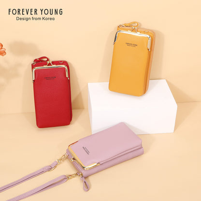 foreveryoung mobile phone bag crossbody Women's bag ရိုးရှင်းပြီး ခေတ်ဆန်သော လိုက်ချီးပုံစံ ကြီးမားသောစွမ်းရည်အကြွေစေ့ပိုက်ဆံအိတ် နိုင်ငံခြားရောင်းဝယ်ရေး 