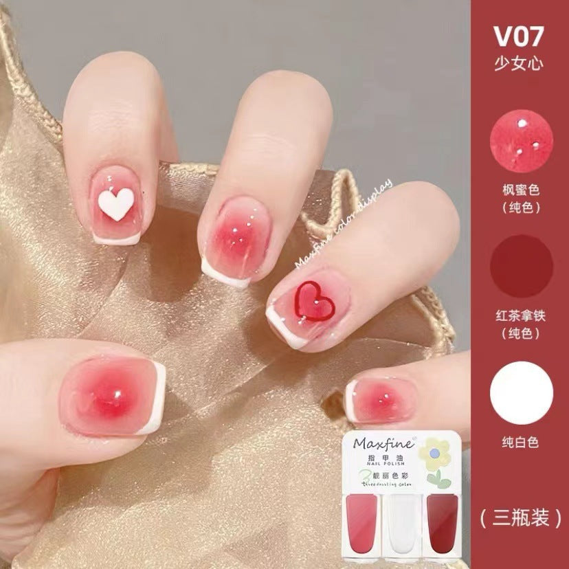 2024 new three-color nail polish no-bake quick-drying set long-lasting tearable water-based whitening nail polish spot wholesale 