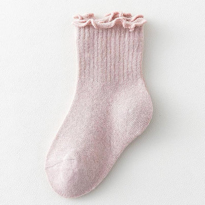 2022 Girls' Mid-Tube Socks Autumn and Winter Wood Ear Edge Thin Spring and Autumn Newborn Newborn Baby Socks Loose Mouth Not Squeezing Legs