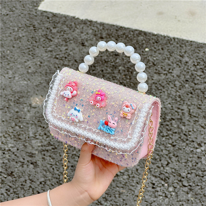 New Pearl Handbag Fashion Chain Crossbody Bag Cute Girly Small Fragrance Style Shoulder Bag Coin Small Square Bag 