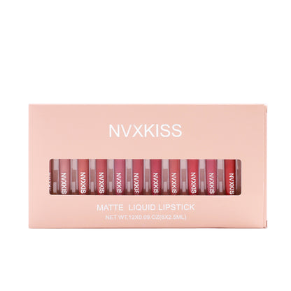 New NVXKISS lip glaze 12-pack lip glaze set matte matte matte ကတ္တီပါ non-stick cup မှ fading non-fading lip gloss 