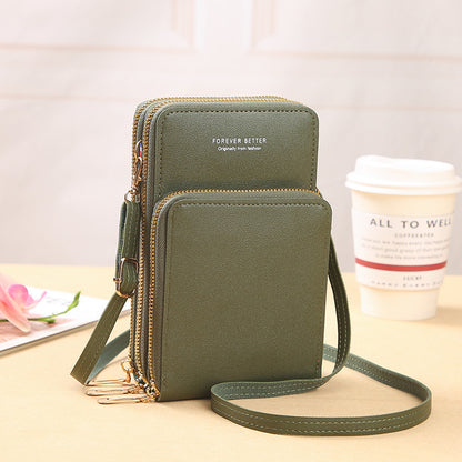 2022 new large-capacity multi-functional solid color fashion simple shoulder small bag touch screen Messenger mobile phone bag women's 