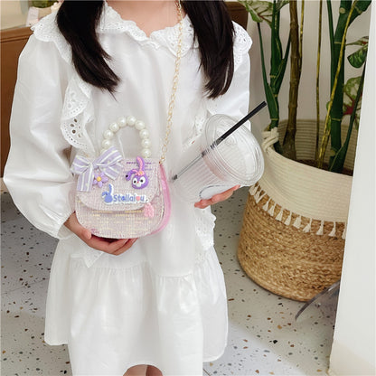 Cross-border new children's bag, stylish chain shoulder bag, fashionable pearl handbag, cute princess small backpack wholesale 