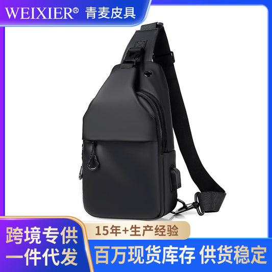 USB Charging Port Shoulder Bag Men's Tide Bag Messenger Bag Casual Sports Large Capacity Chest Bag Diagonal Hanging Bag Boys 