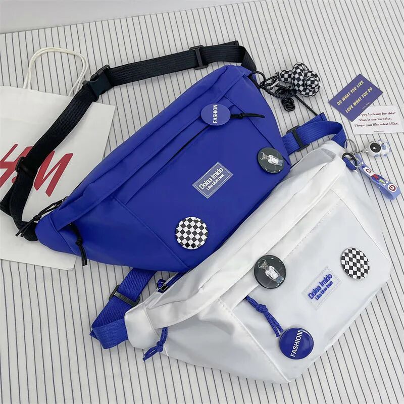 Japanese ins Harajuku dark wind sports large-capacity chest bag men's Korean retro all-match tooling blue messenger bag women 