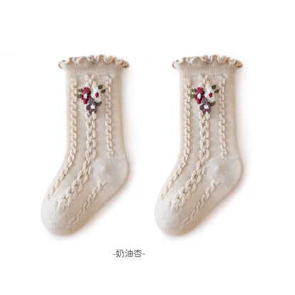 24 spring and autumn baby socks newborn baby boneless loose mouth wood ear edge girls cotton socks princess socks children 