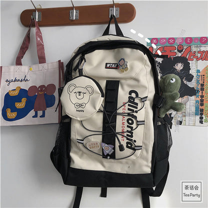 Korean ins street Hong Kong style backpack female Japanese style Harajuku ulzzang workwear backpack male high school student school bag 