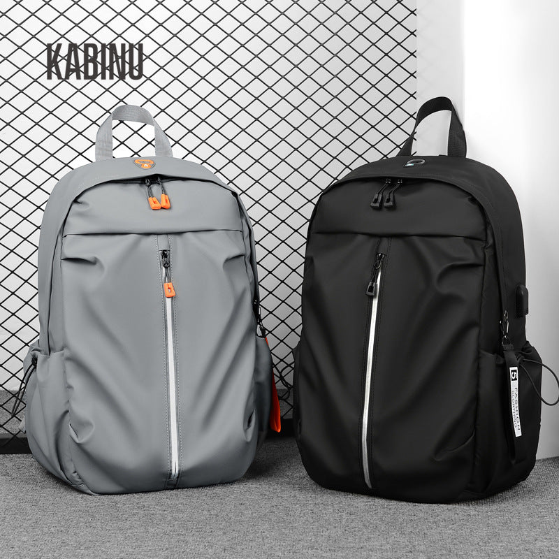 Kabinu new casual backpack men's leather film waterproof business work computer bag middle school student travel backpack 