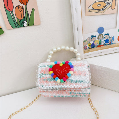 New Children's Small Square Bag Cartoon Cute Fragrant Style Shoulder Bag Fashion Love Jewelry Chain Crossbody Bag လက်ကား 