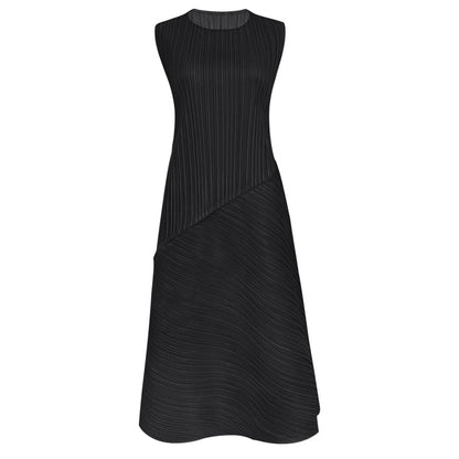 2023 summer Miyake air sense loose pleated sleeveless dress women's mid-length simple splicing irregular skirt 