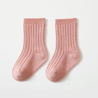 New style children's socks in spring and autumn, Korean style, double needle solid color children's socks, boys and girls solid color cotton socks, baby mid-tube 