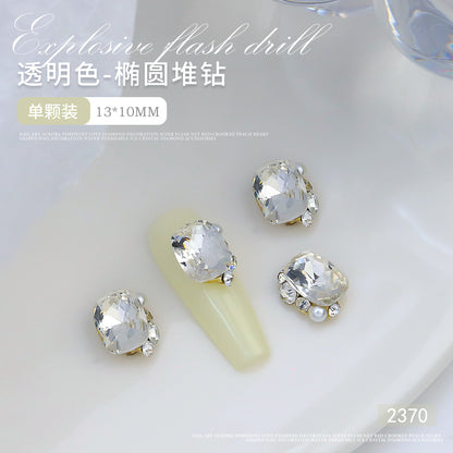 Internet celebrity popular nail art crystal pile diamond finished product super flash crooked heart rectangular handmade pearl nail decoration wholesale 