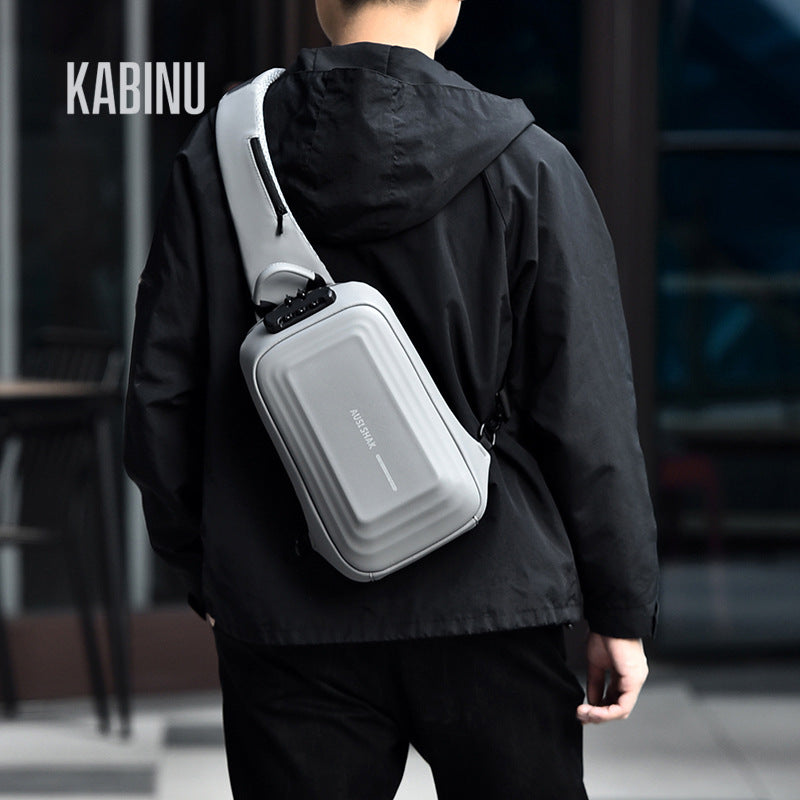 Kabinu men's chest bag solid color business style shoulder bag USB charging shoulder bag water-repellent crossbody bag 