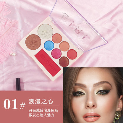 MISIOU BEAUTY Eyeshadow Highlight Blush သုံးဖက်မြင်မိတ်ကပ် Palette သည် မိတ်ကပ်ပျက်ပြားခြင်းမရှိပါ။ 