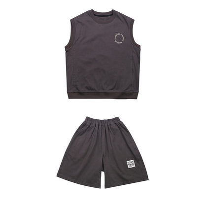 Elmo Beibei Boys 2024 Summer Letter Loose Vest Sports Suit Baby Korean Style ချောမောသော လက်ပြတ် နှစ်ကွက်တွဲ 