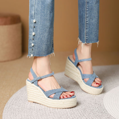 992-1 Muffin Thick Bottom Wedge Sandals New Summer Casual Outerwear Open Toe High Heels Hemp Fisherman Shoes Women 