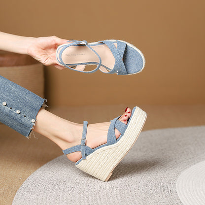 992-1 Muffin Thick Bottom Wedge Sandals New Summer Casual Outerwear Open Toe High Heels Hemp Fisherman Shoes Women 