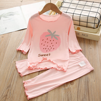 2023 Girls Pajamas Set Home Clothes Children Ice Silk Summer Short Sleeve Sweet Girl Baby Thin Air Conditioning Clothes 