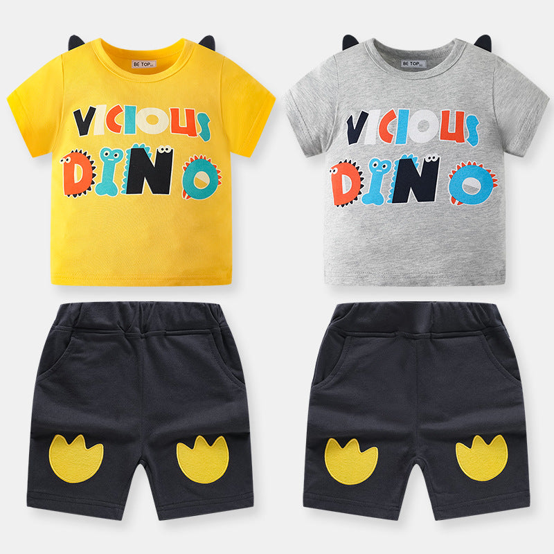 Boys dinosaur two-piece summer suit new children's casual round neck boy short-sleeved shorts small children Korean version children's clothing 