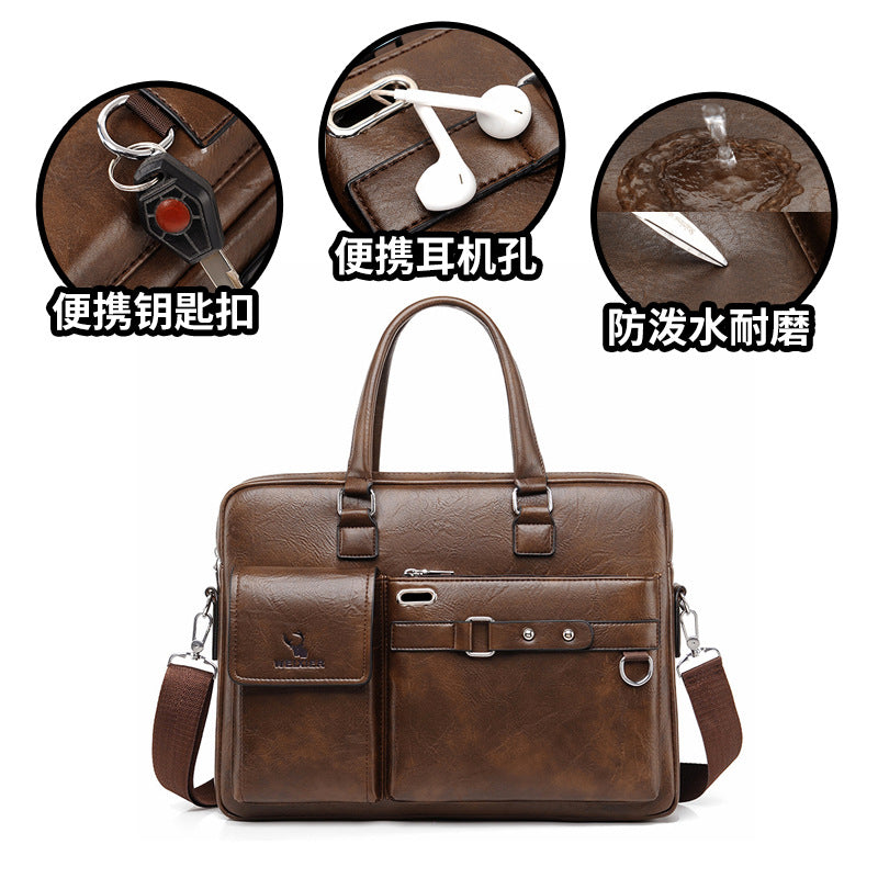 Men's Business Bag Large Capacity Retro Tote Bag Men's Laptop Bag Waterproof Wear-resistant Briefcase 